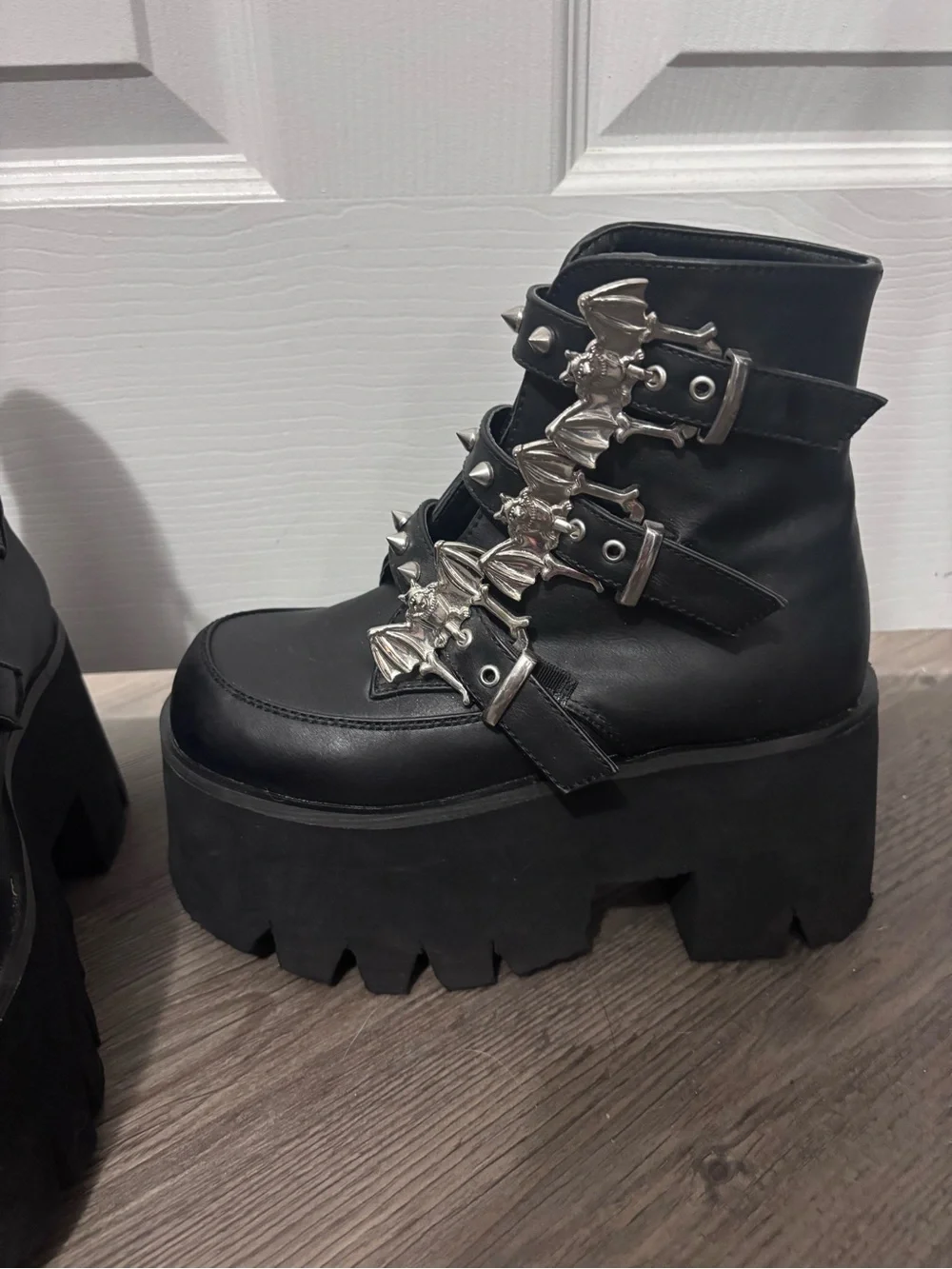 Demonia Ashes-55 Bat Buckle Platform Boots
